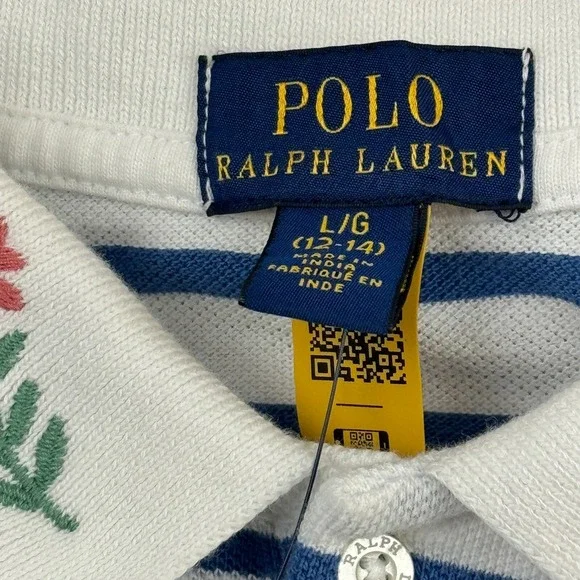 Polo Ralph Lauren Girls Large 12-14 White Blue‎ Striped 100% Cotton Mesh Romper